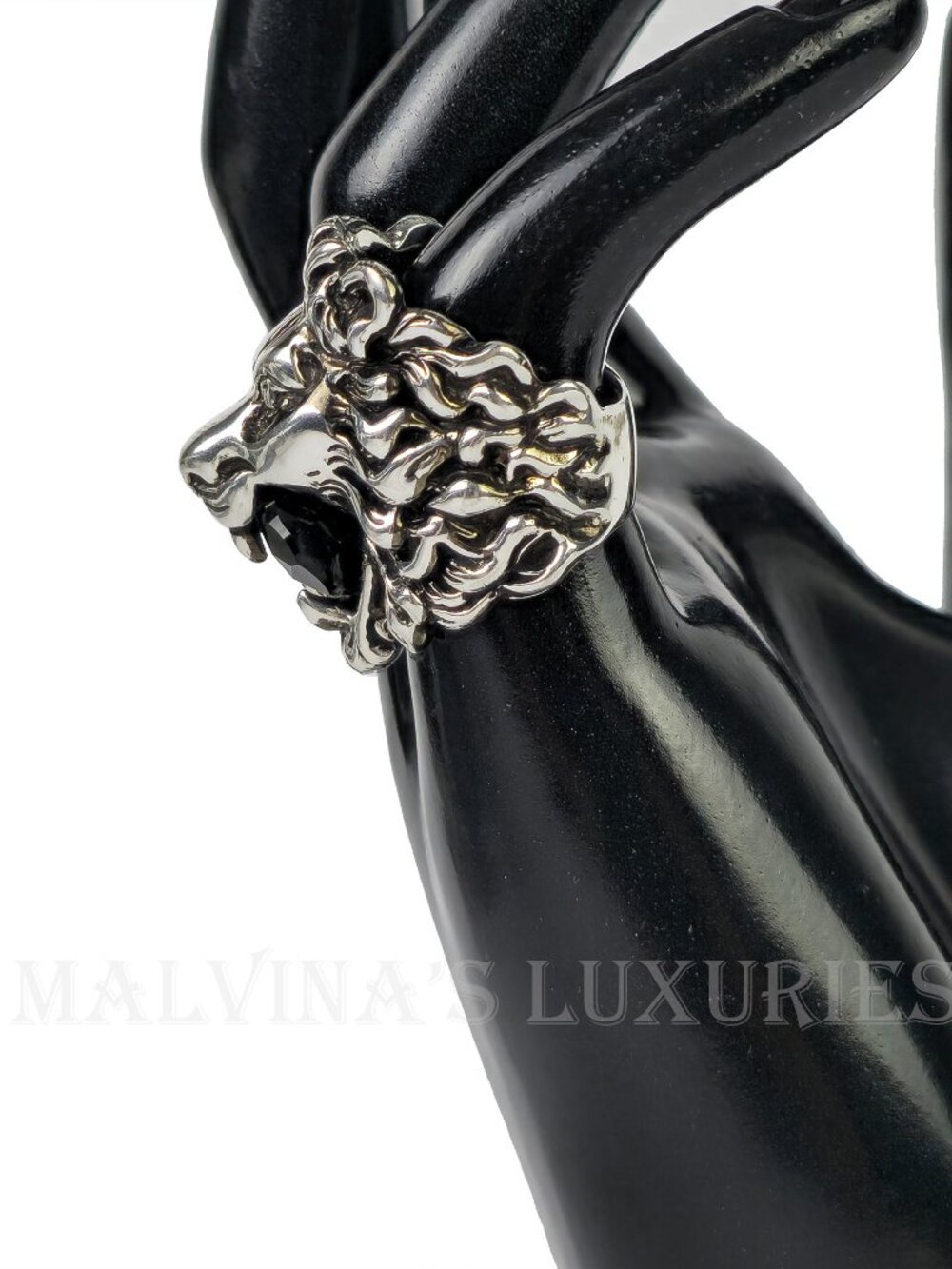 GUCCI RING LION HEAD GEM EMBELLISHED AGED METAL BAND UNISEX sz 8 US 4 1/2 - Picture 10 of 16